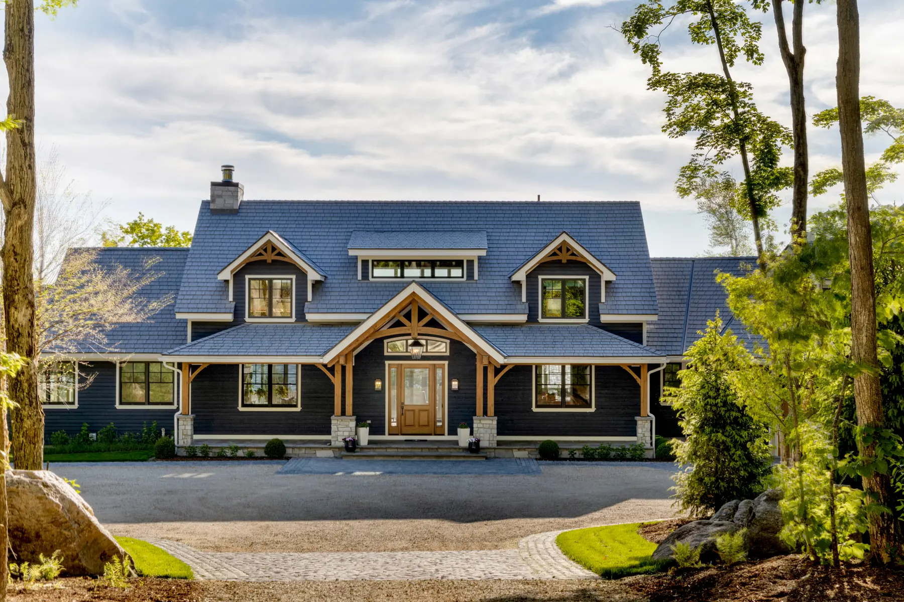 Normerica Timber Homes Timber Frame Portfolio Beachside Bliss Exterior Front view Porch