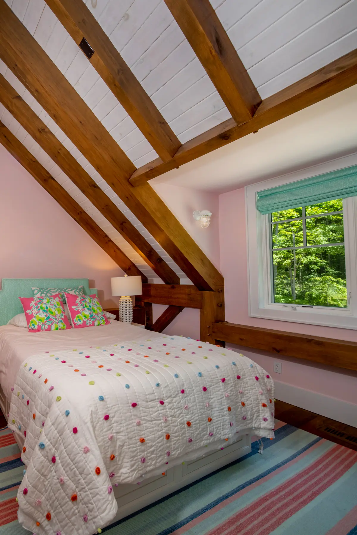 Normerica Timber Homes Timber Frame Portfolio Beachside Bliss Interior Girl Bedroom Forest View