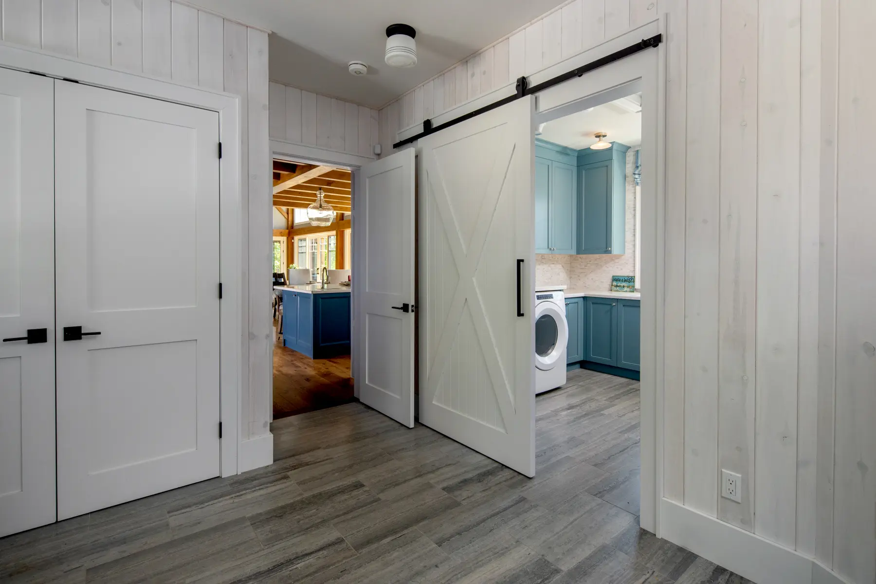 Normerica Timber Homes Timber Frame Portfolio Beachside Bliss Interior Mudroom Main Floor Laundry Room