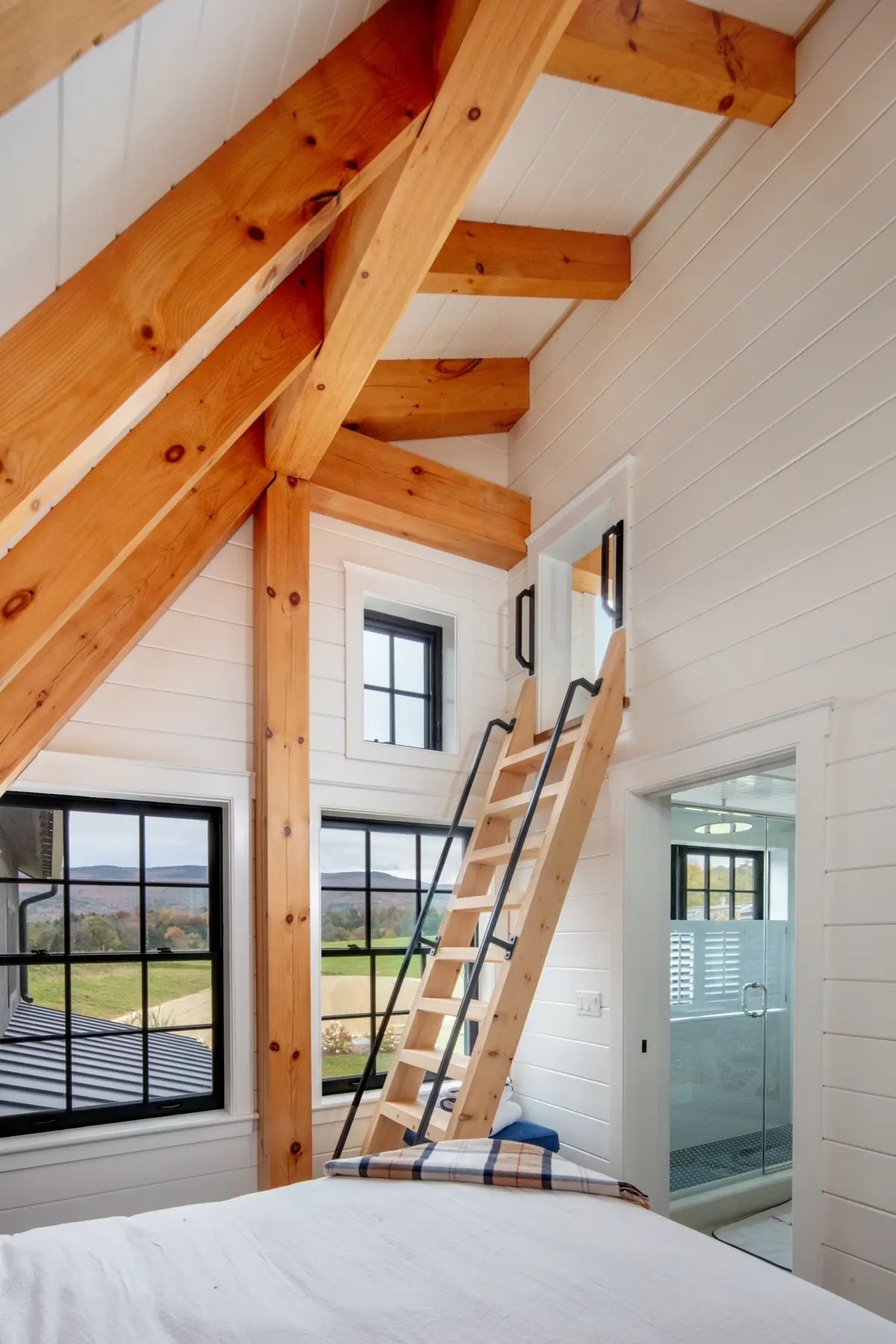 Timber Frame Barn House Interior Bedroom Loft Access Normerica Timber Homes