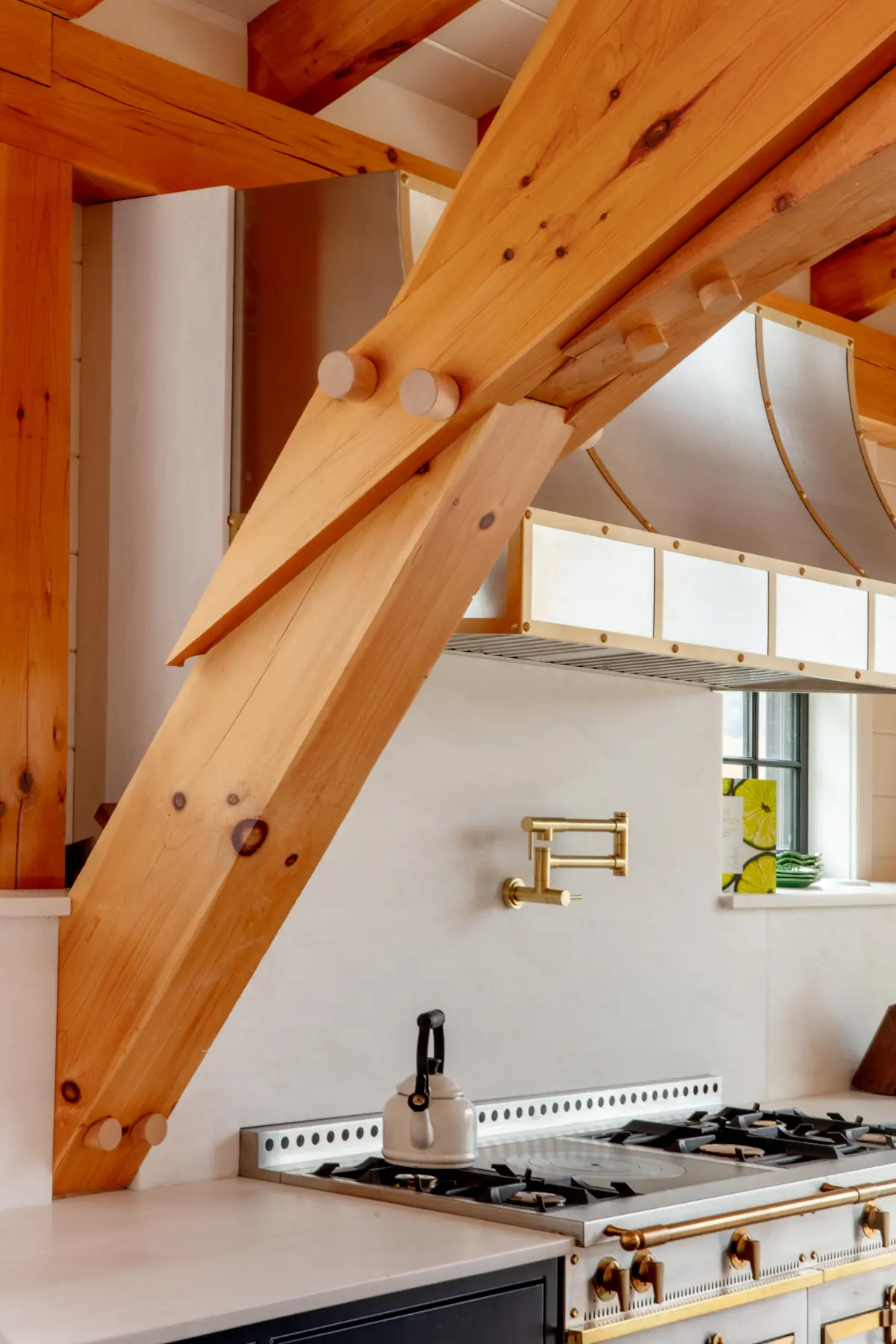 Timber Frame Barn House Interior Kitchen Truss Details Normerica Timber Homes