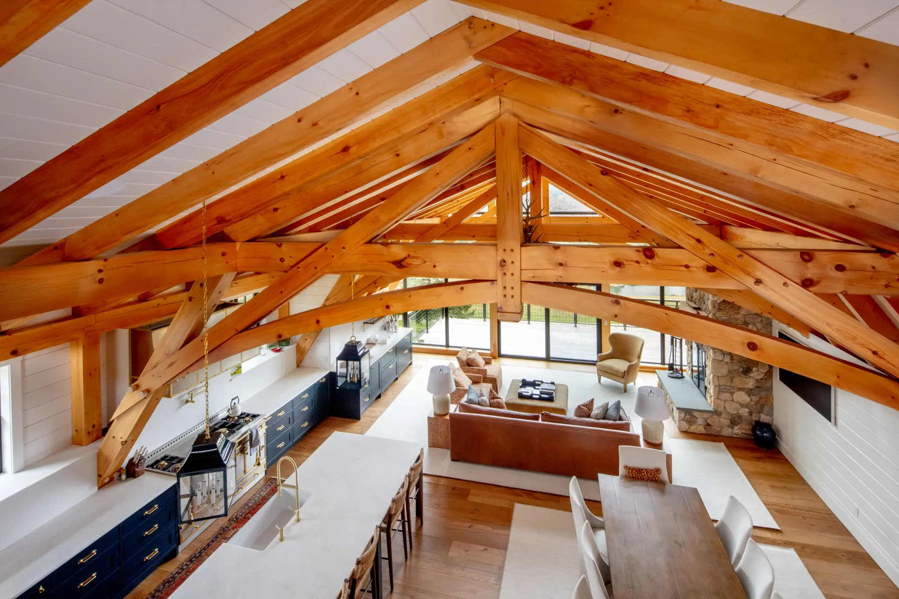 Timber Frame Barn House Interior Truss Bent View Normerica Timber Homes