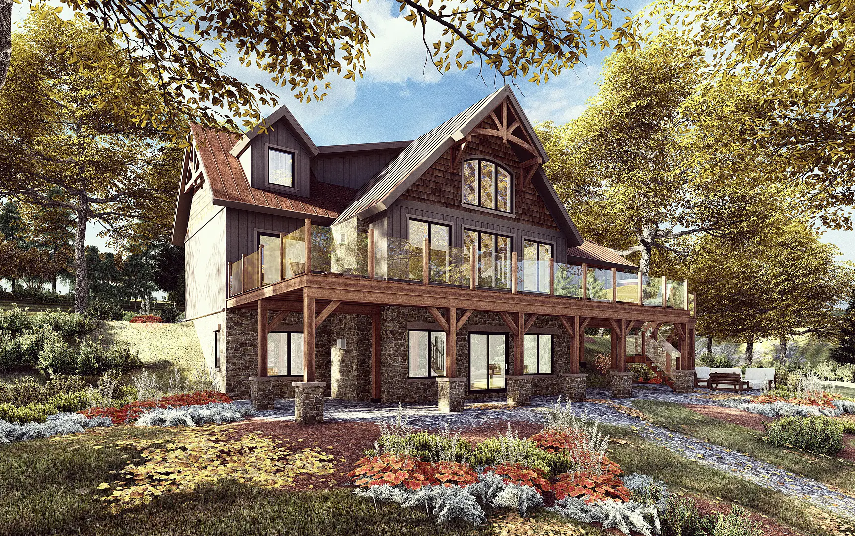 2 Normerica Timber Frames House Plan The Kennebec Exterior Rear 1