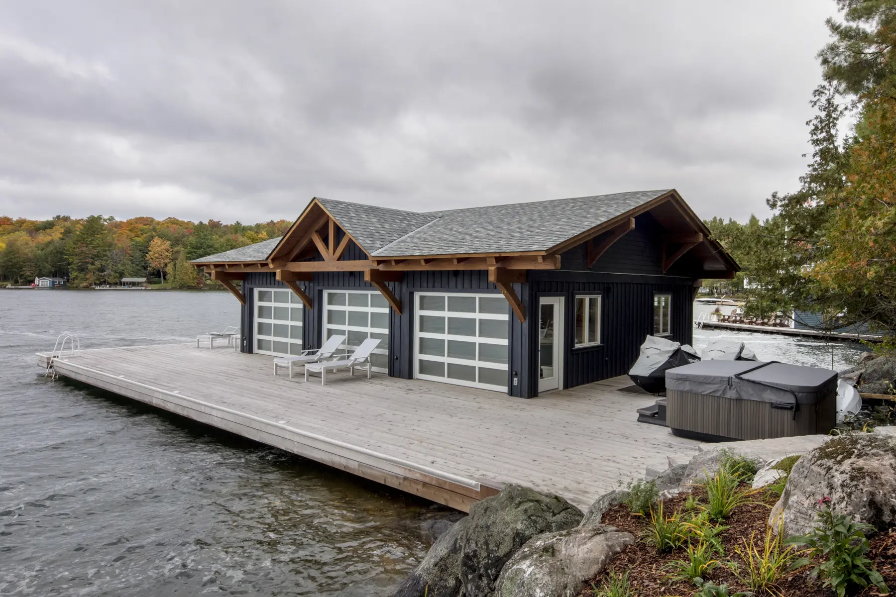 22 Normerica Timber Frame Exterior Cottage Boathouse Dock