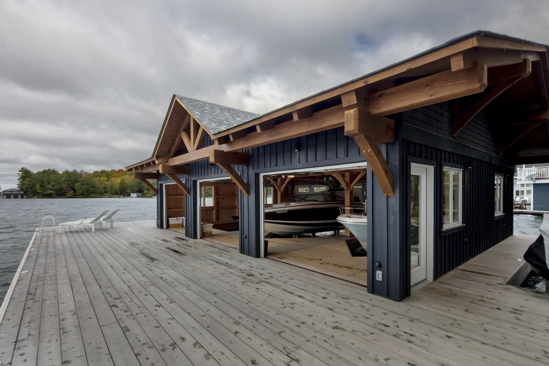 23 Normerica Timber Frame Exterior Cottage Boathouse Dock