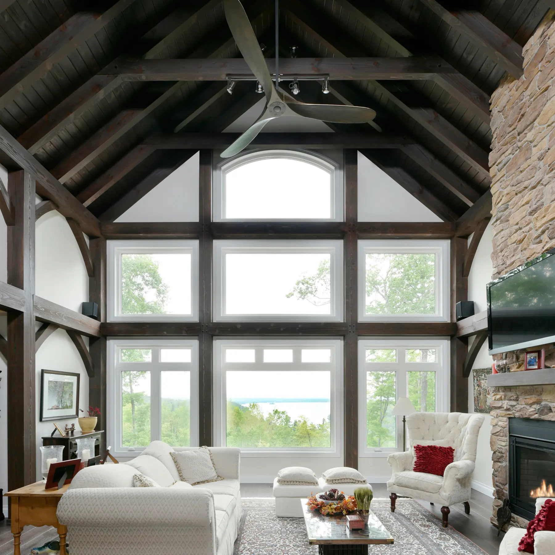 3 Normerica Timber Frame Interior Cottage Living Room Great Room Fireplace