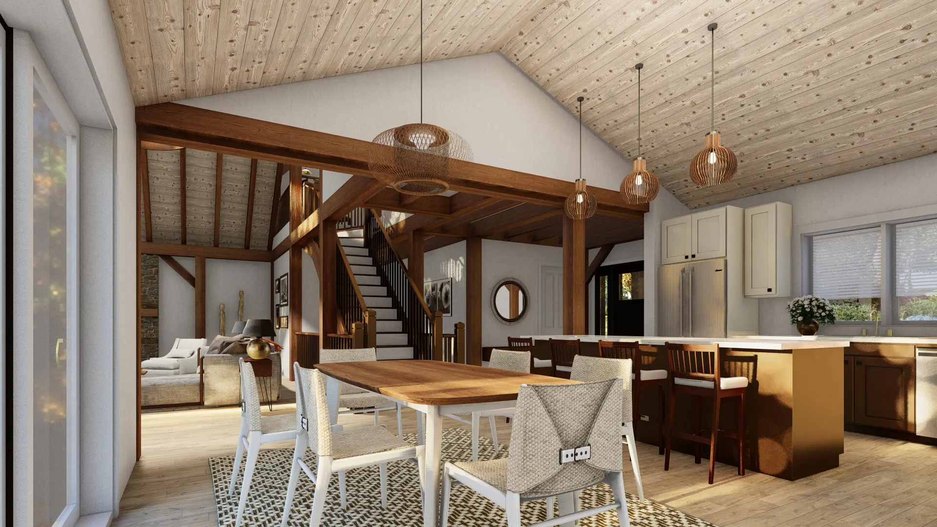 4 Normerica Timber Frames House Plan The Kennebec Interior Dining Room Kitchen Open Concept