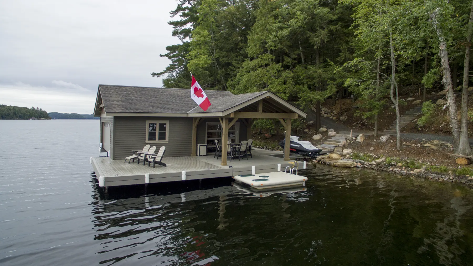 6 Normerica Timber Frame Exterior Cottage Lake Boathouse2