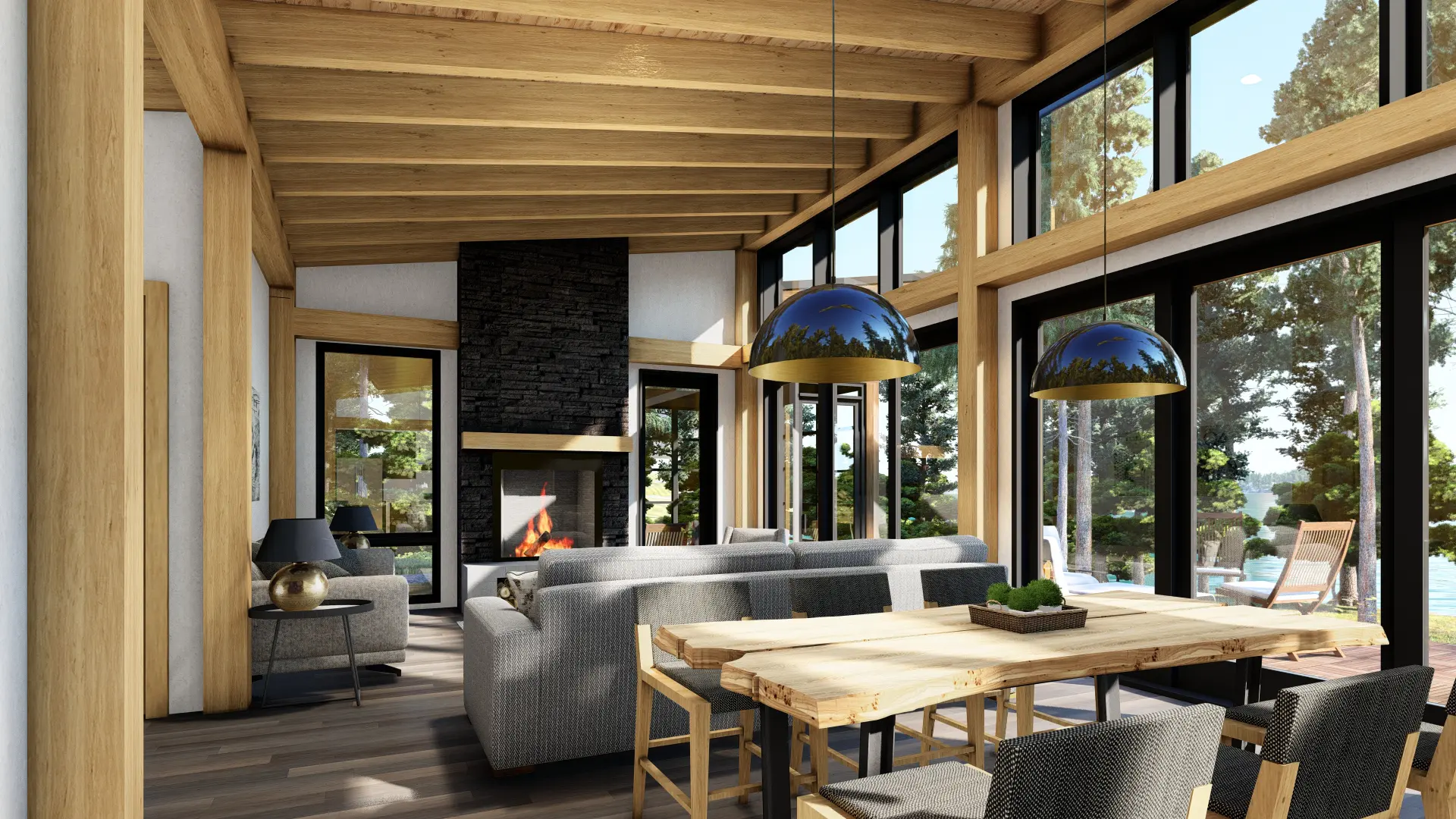 6 Normerica Timber Frames House Plan The Bayfield 3945 Interior Dining Room Living Room