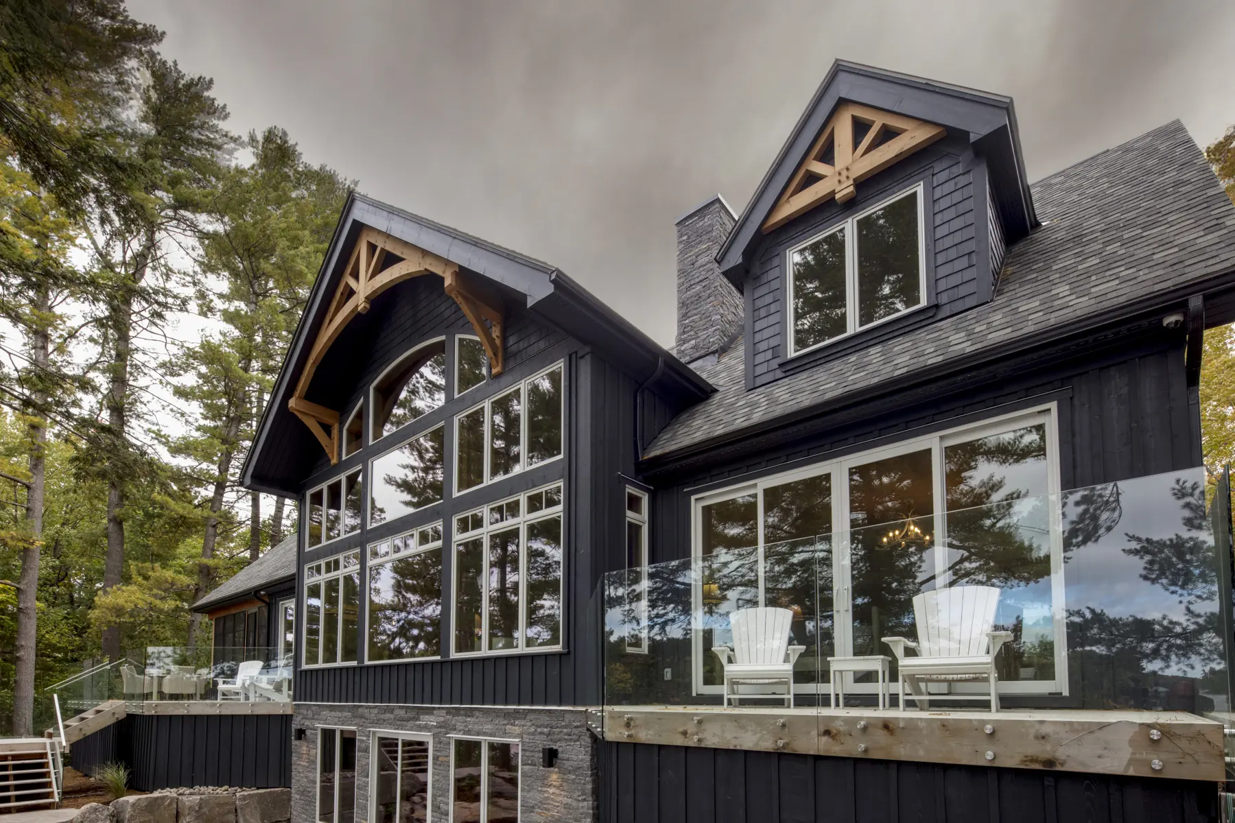 7 Normerica Timber Frame Exterior Cottage Rear View Lake View Porch Deck