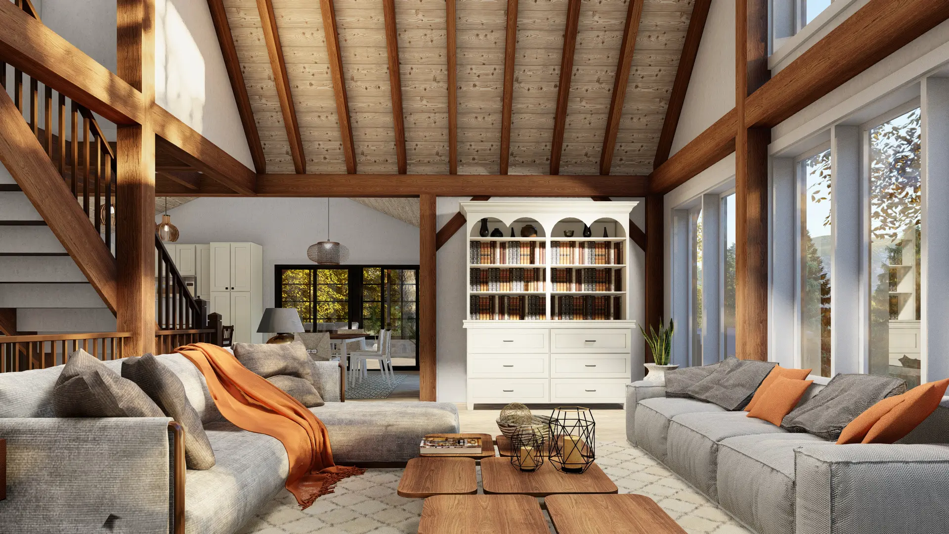 7 Normerica Timber Frames House Plan The Kennebec Interior Living Room