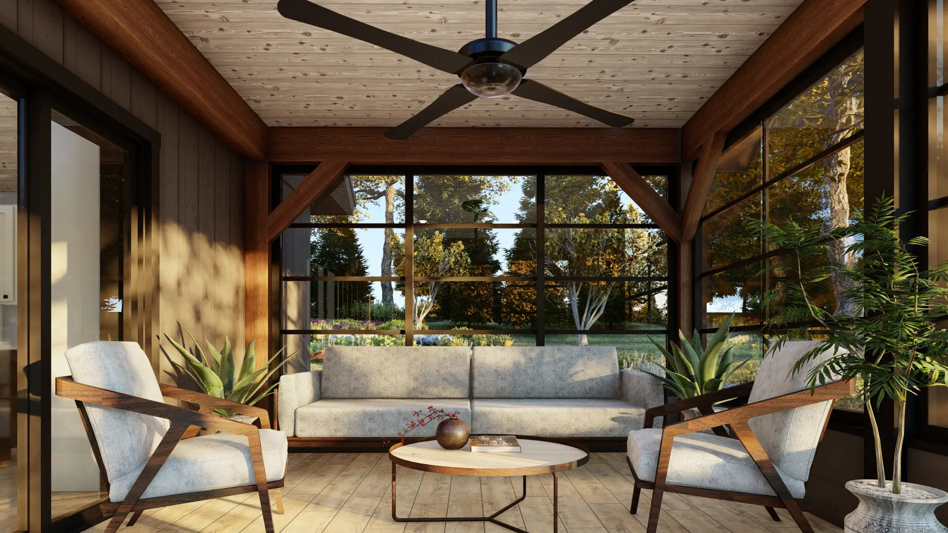 8 Normerica Timber Frames House Plan The Kennebec Interior Screened Porch 3 Season Muskoka Room