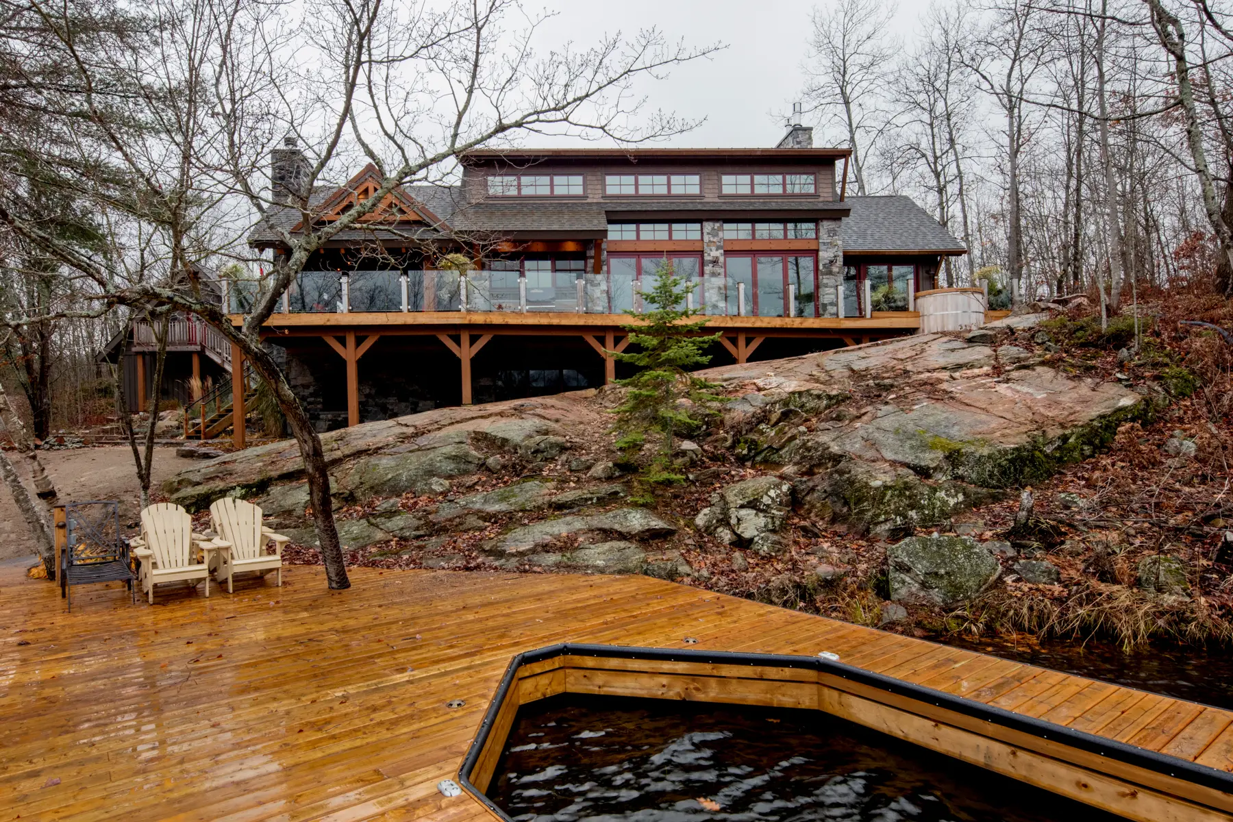 9 Normerica Timber Frame Exterior Cottage Rear View Lake View Dock