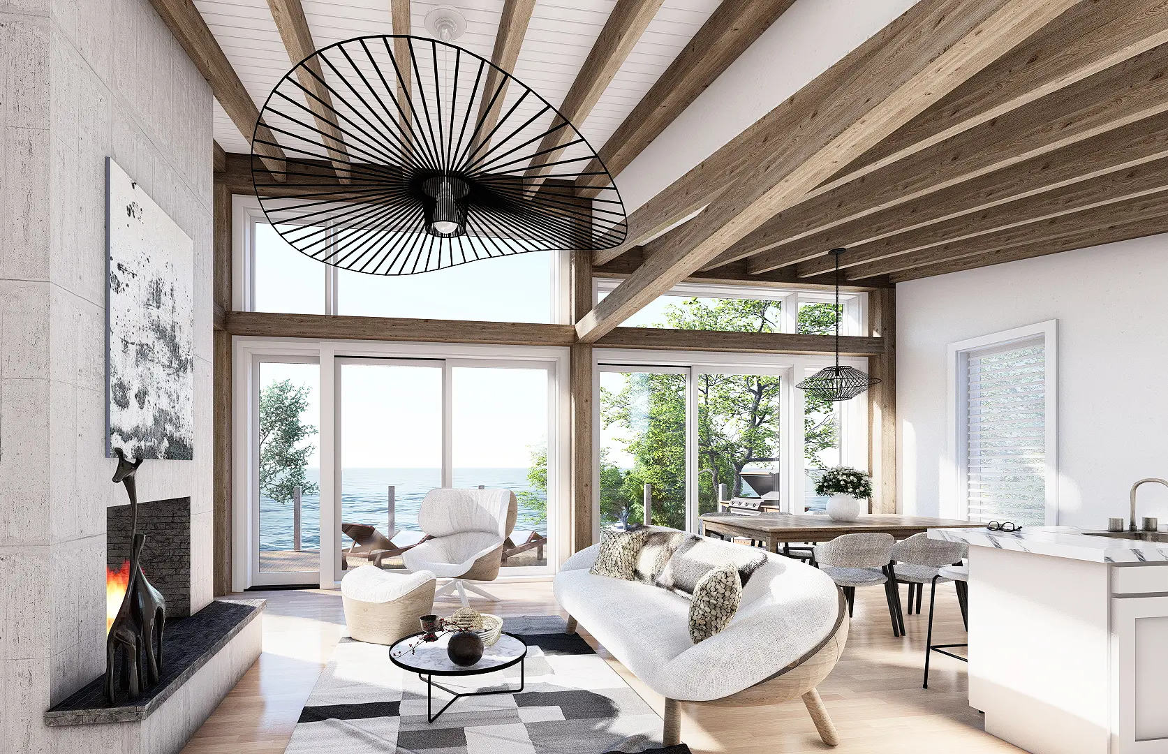 9 Normerica Timber Frames House Plan The Laurentian Interior Living Room Open Concept