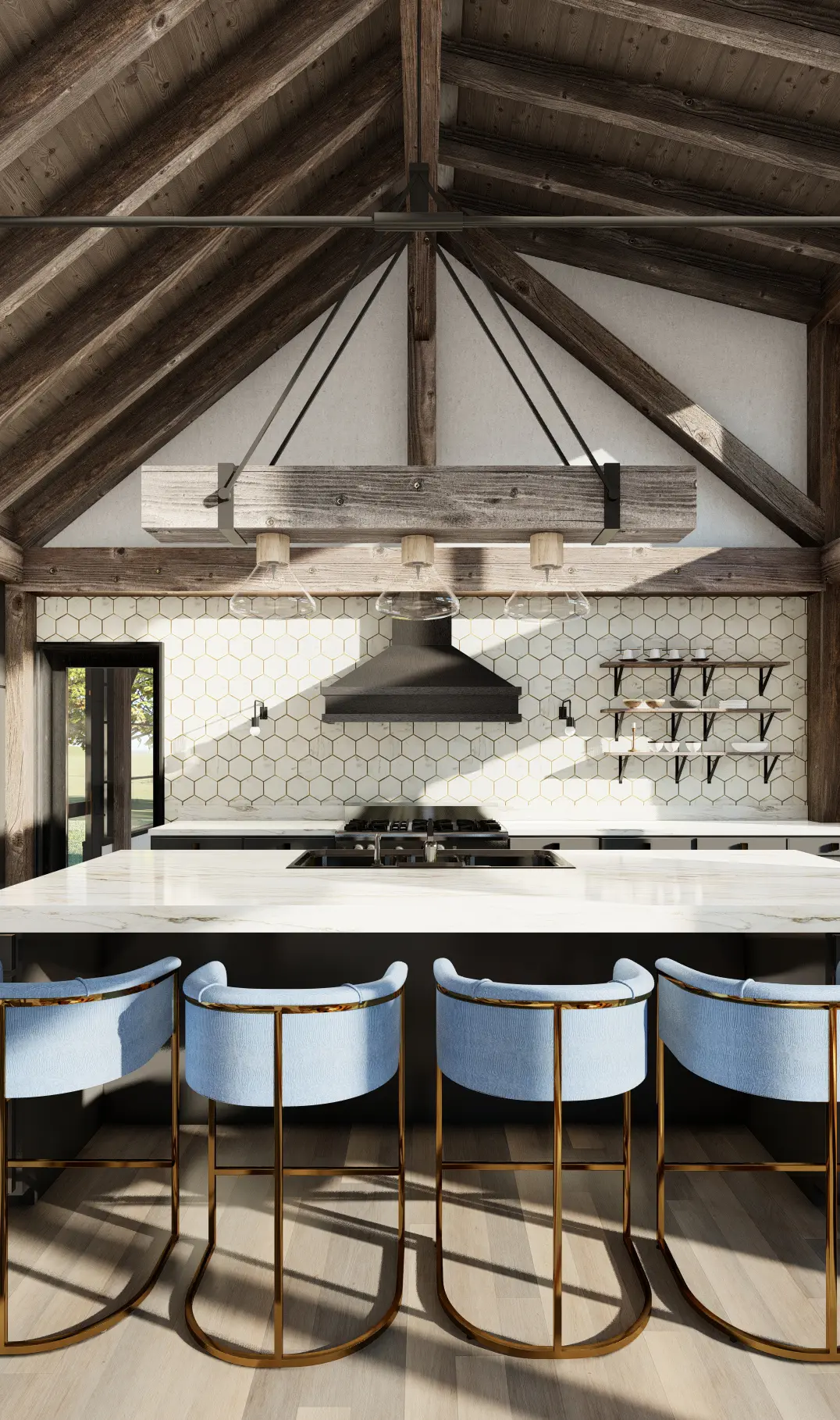 9 Normerica Timber Frames House Plan The Redstone Interior Kitchen Cathedral Ceiling