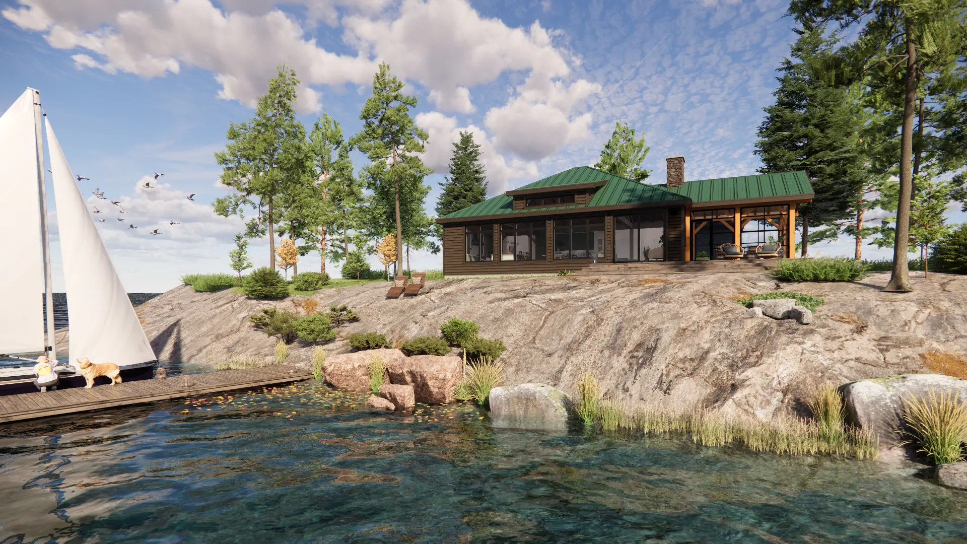 Bungalow Cottage Hip Roof Design Cottage House Plan The Baril 3514 Exterior Front View Lakeside Normerica Timber Homes