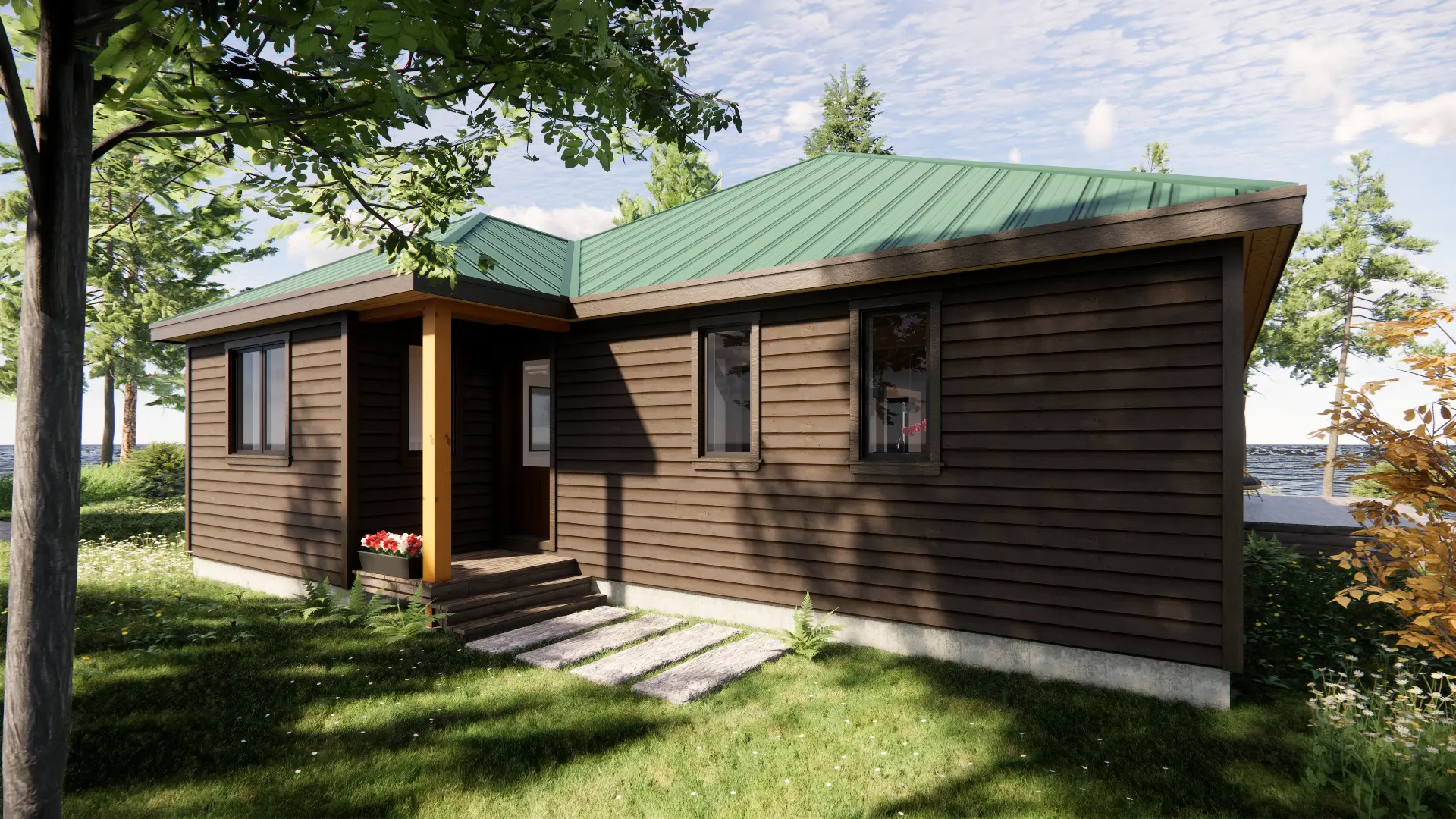 Bungalow Cottage Hip Roof Design Cottage House Plan The Baril 3514 Exterior Side View Normerica Timber Homes