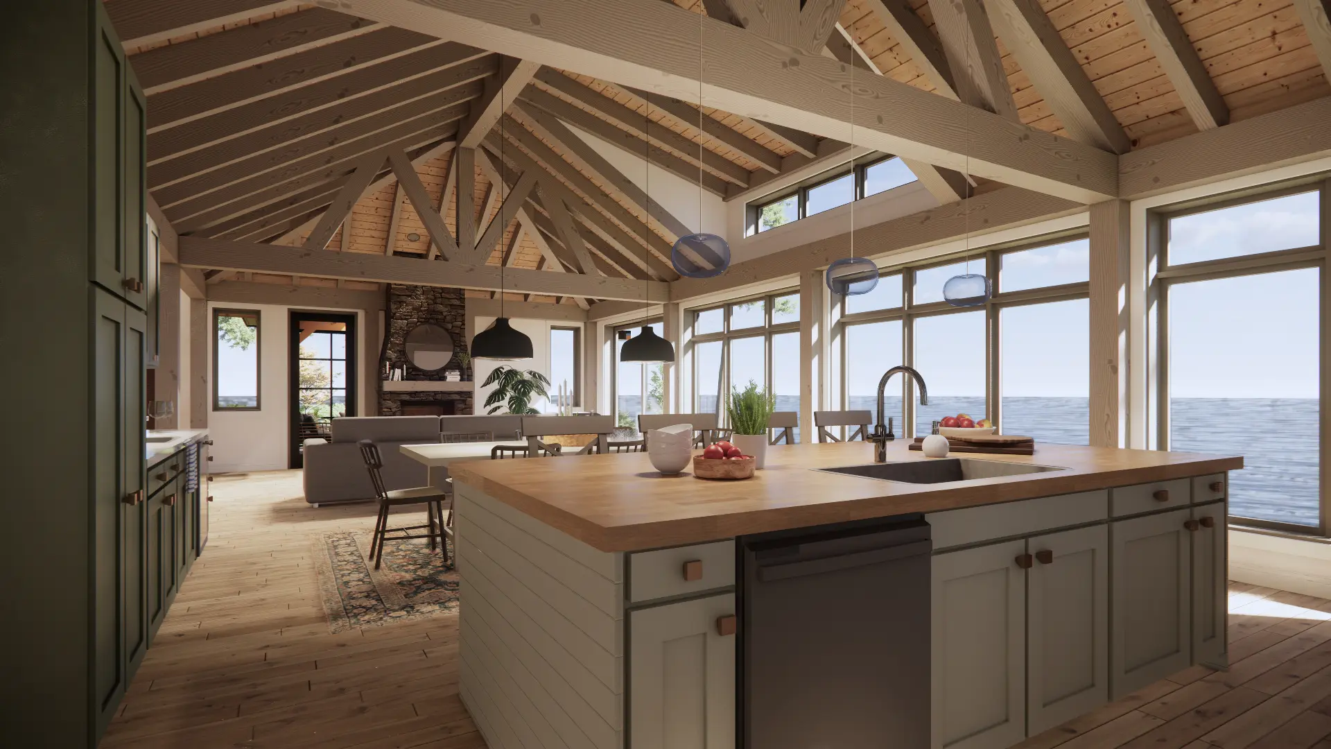 Bungalow Cottage Hip Roof Design Cottage House Plan The Baril 3514 Interior Kitchen Dining Room Living Room Normerica Timber Homes