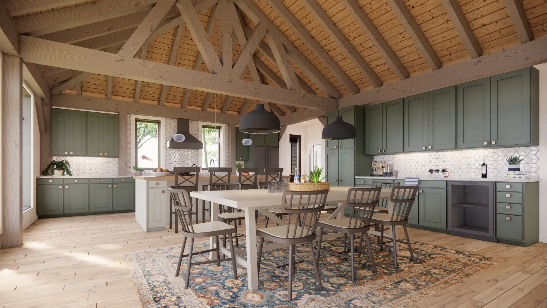 Bungalow Cottage Hip Roof Design Cottage House Plan The Baril 3514 Interior Kitchen Dining Room Normerica Timber Homes