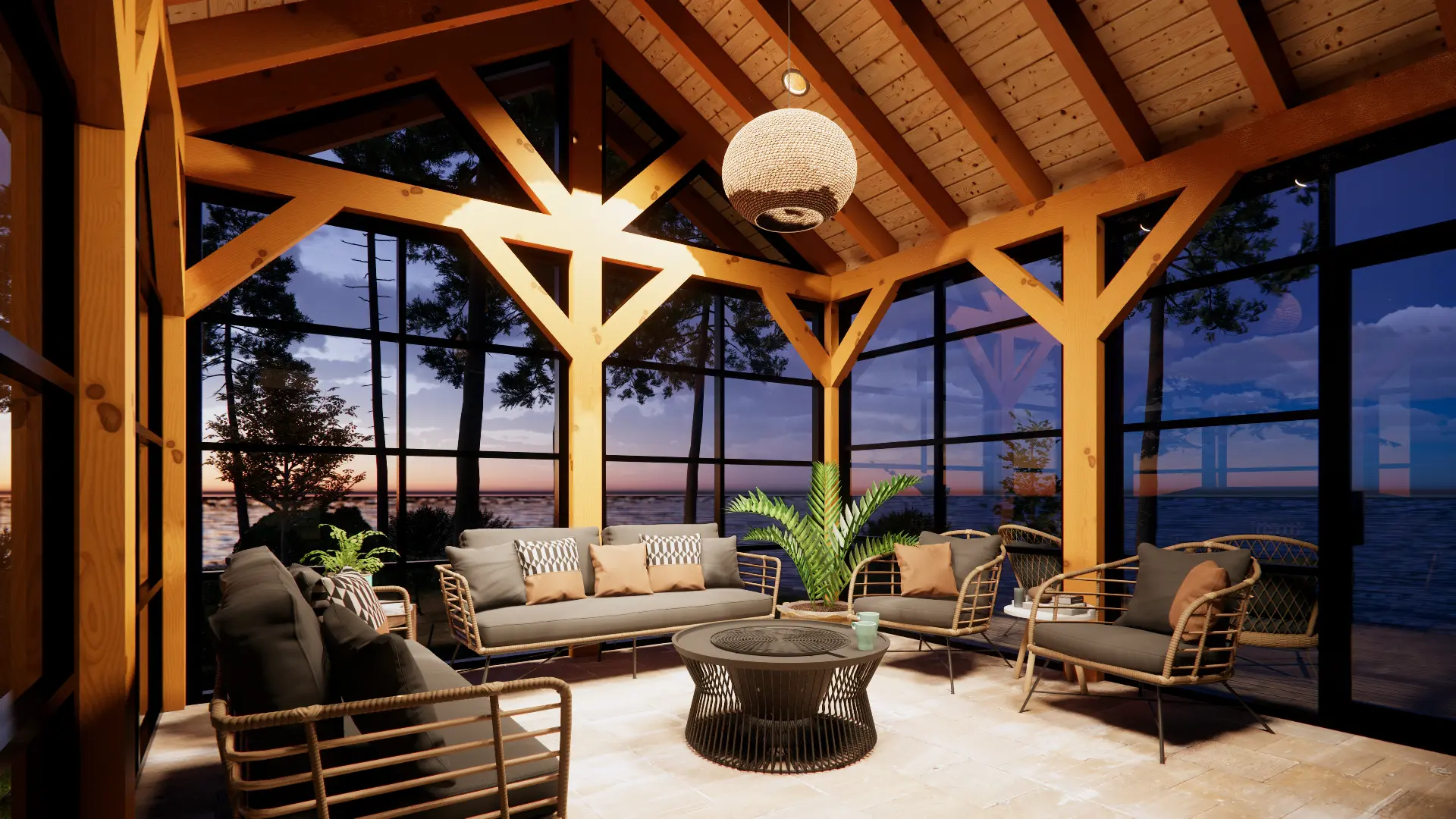 Bungalow Cottage Hip Roof Design Cottage House Plan The Baril 3514 Interior Muskoka Room Lakeview Normerica Timber Homes