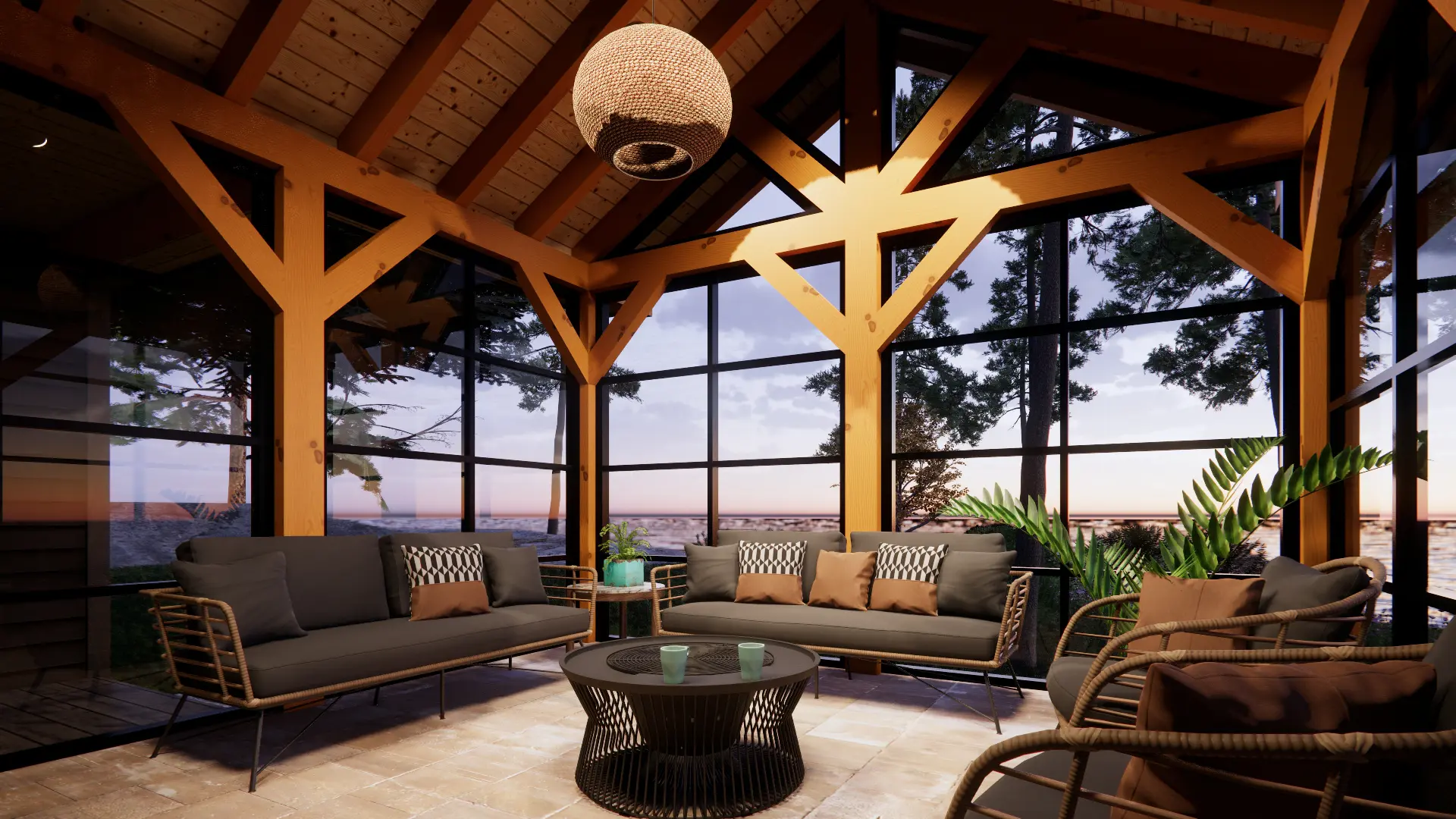 Bungalow Cottage Hip Roof Design Cottage House Plan The Baril 3514 Interior Muskoka Room Normerica Timber Homes