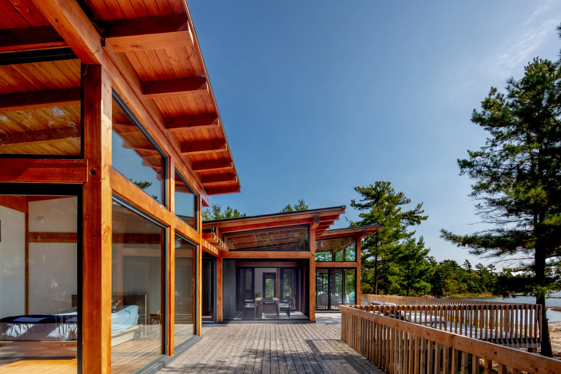 Georgian Bay Cottage Exterior Pods Deck and Lake Normerica Timber Homes