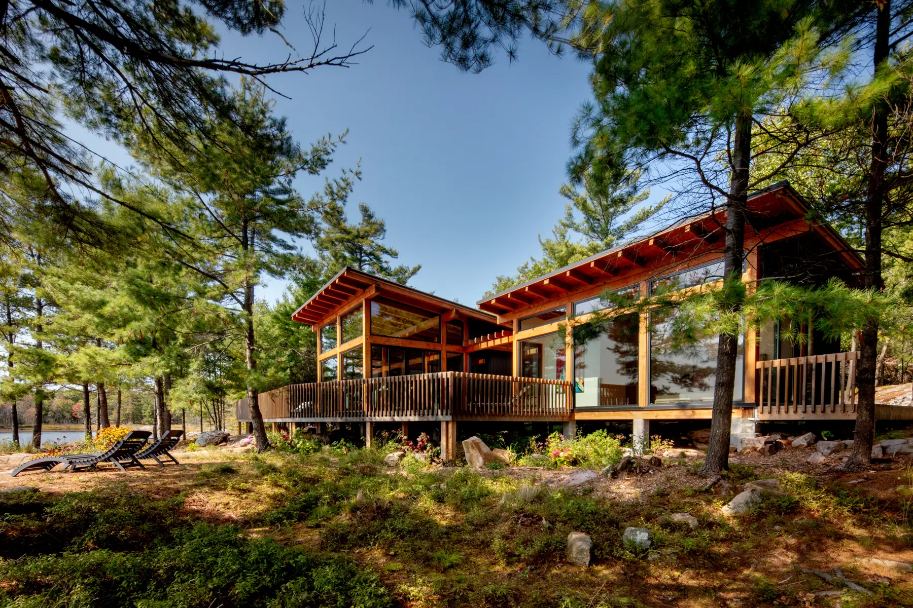 Georgian Bay Cottage Exterior Side of Cottage Normerica Timber Homes