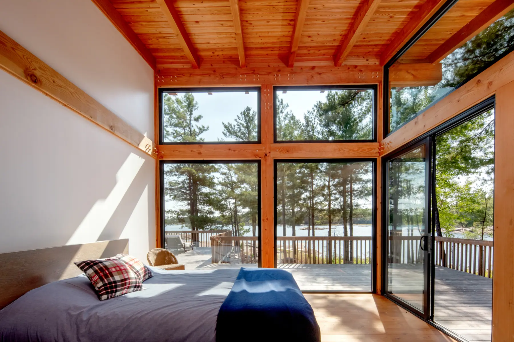 Georgian Bay Cottage Interior Bedroom Deck View Normerica Timber Homes