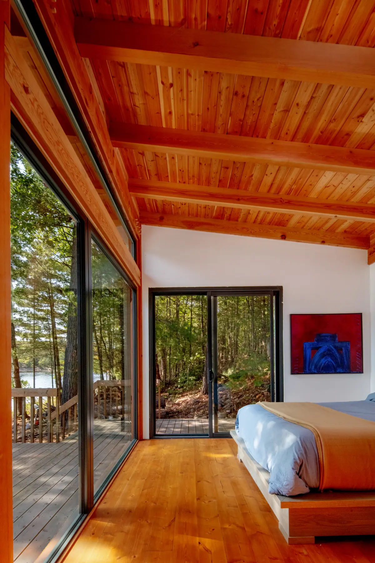 Georgian Bay Cottage Interior Bedroom Walkout Normerica Timber Homes