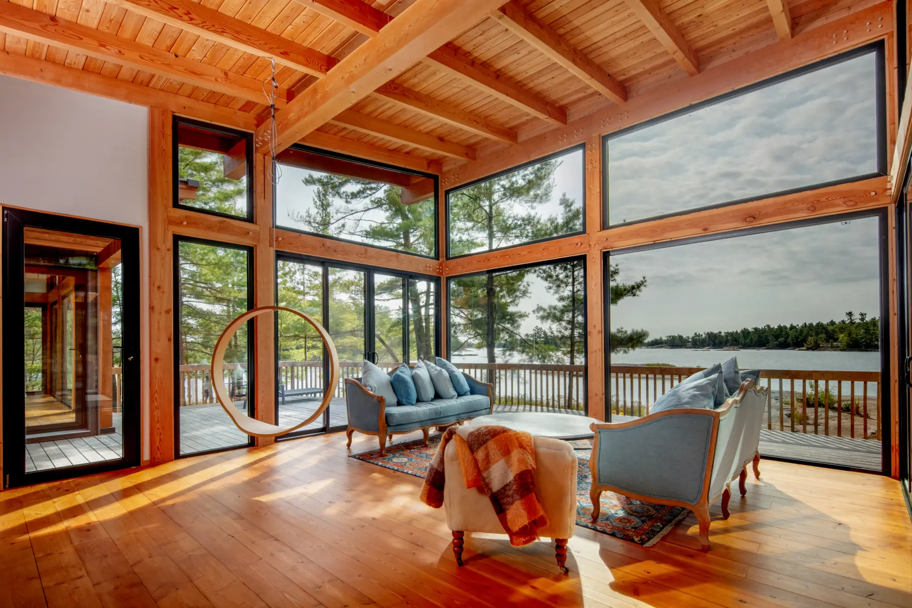 Georgian Bay Cottage Interior Living Room Side View Normerica Timber Homes