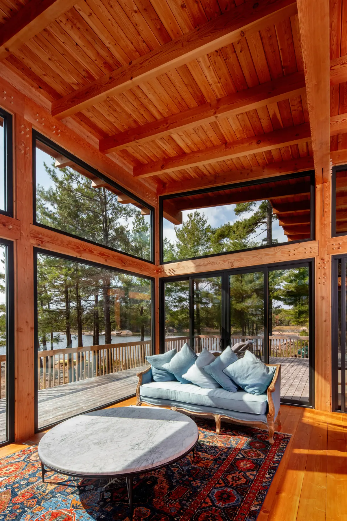 Georgian Bay Cottage Interior Living Room Sofa Corner Normerica Timber Homes
