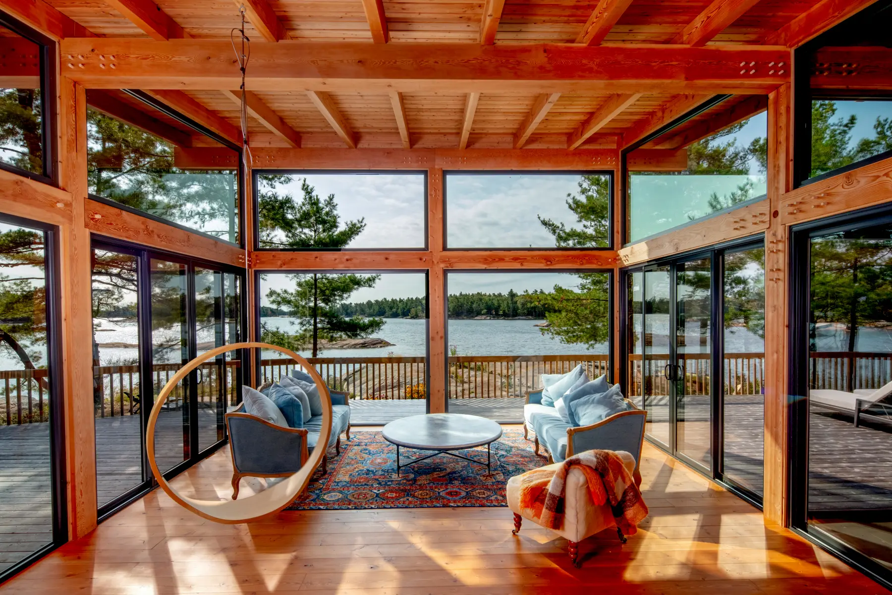 Georgian Bay Cottage Interior Living Room View Normerica Timber Homes