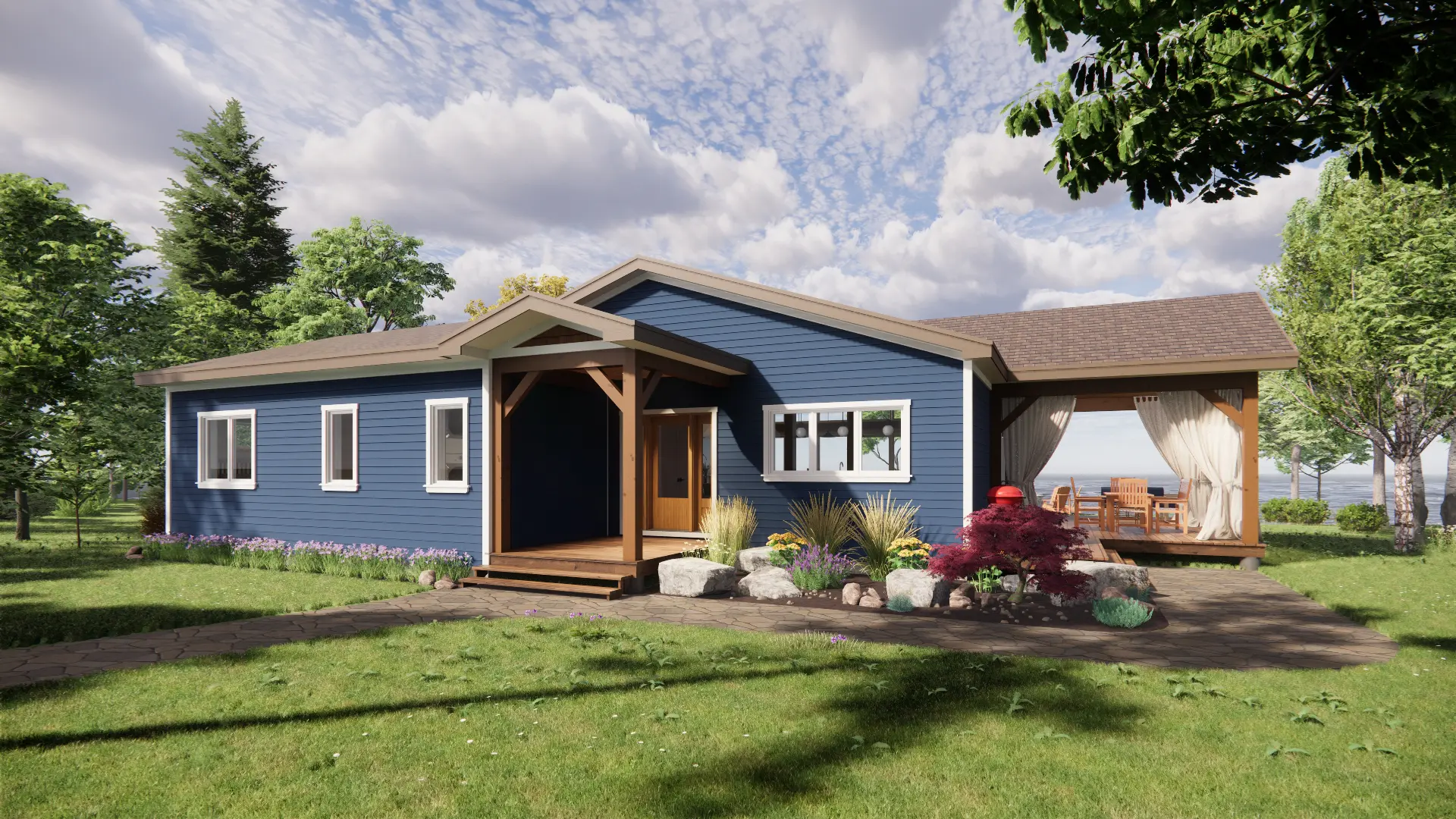 Lakeside Bungalow Cottage House Plan The Nipissing 3652 Exterior Front Normerica Timber Homes