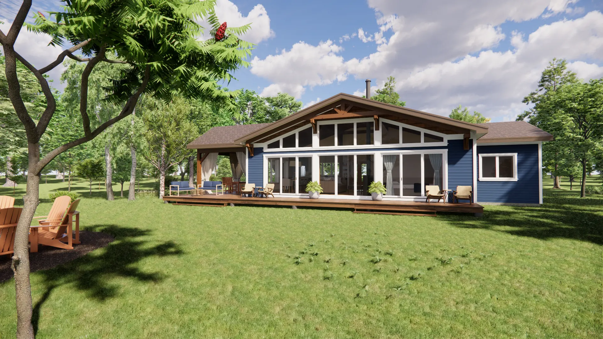 Lakeside Bungalow Cottage House Plan The Nipissing 3652 Exterior Lakeside Rear Normerica Timber Homes 1