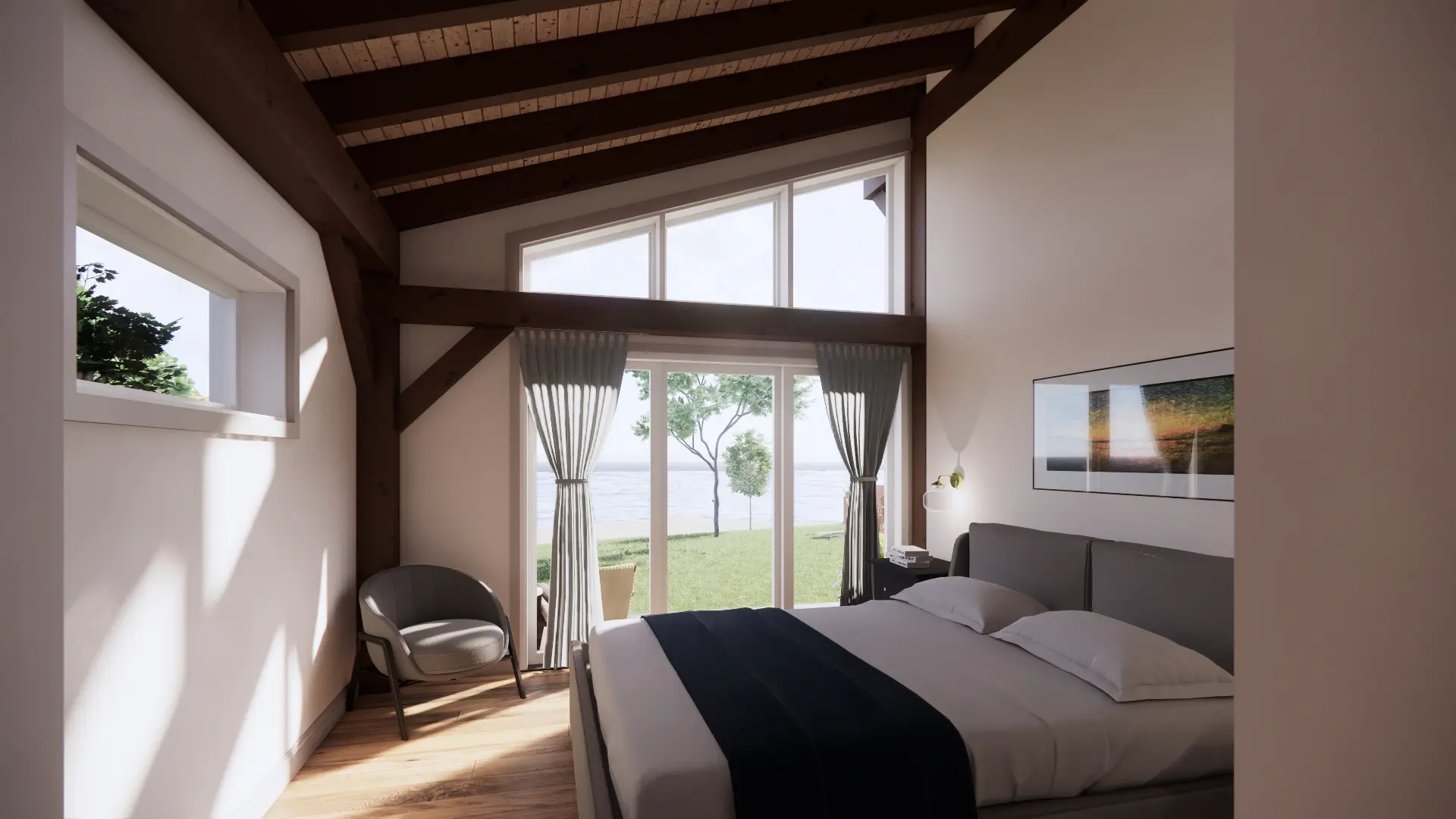 Lakeside Bungalow Cottage House Plan The Nipissing 3652 Interior Primary Bedroom Normerica Timber Homes