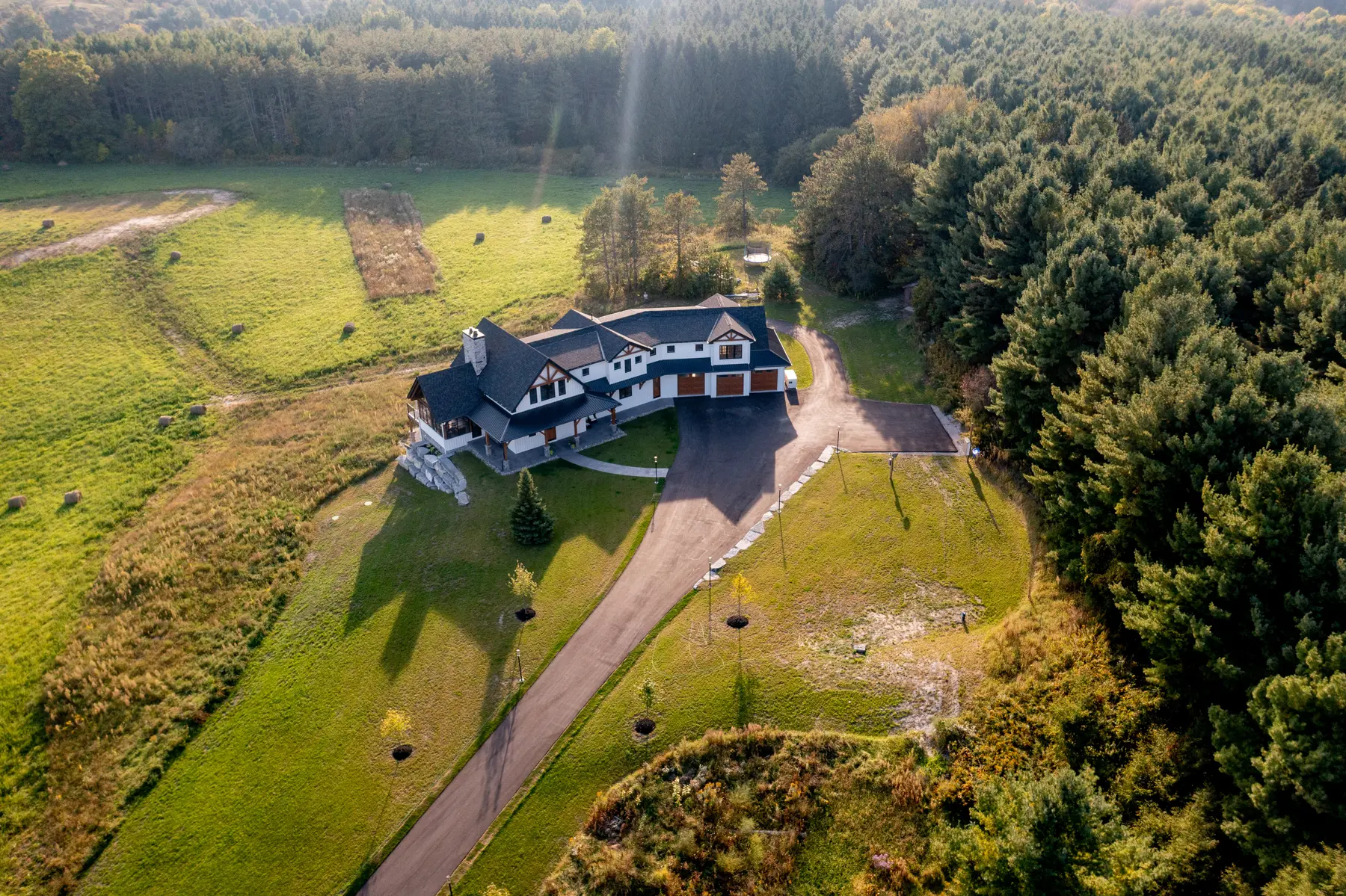 Modern Farmhouse Exterior Aerial View Front Top Normerica Timber Homes