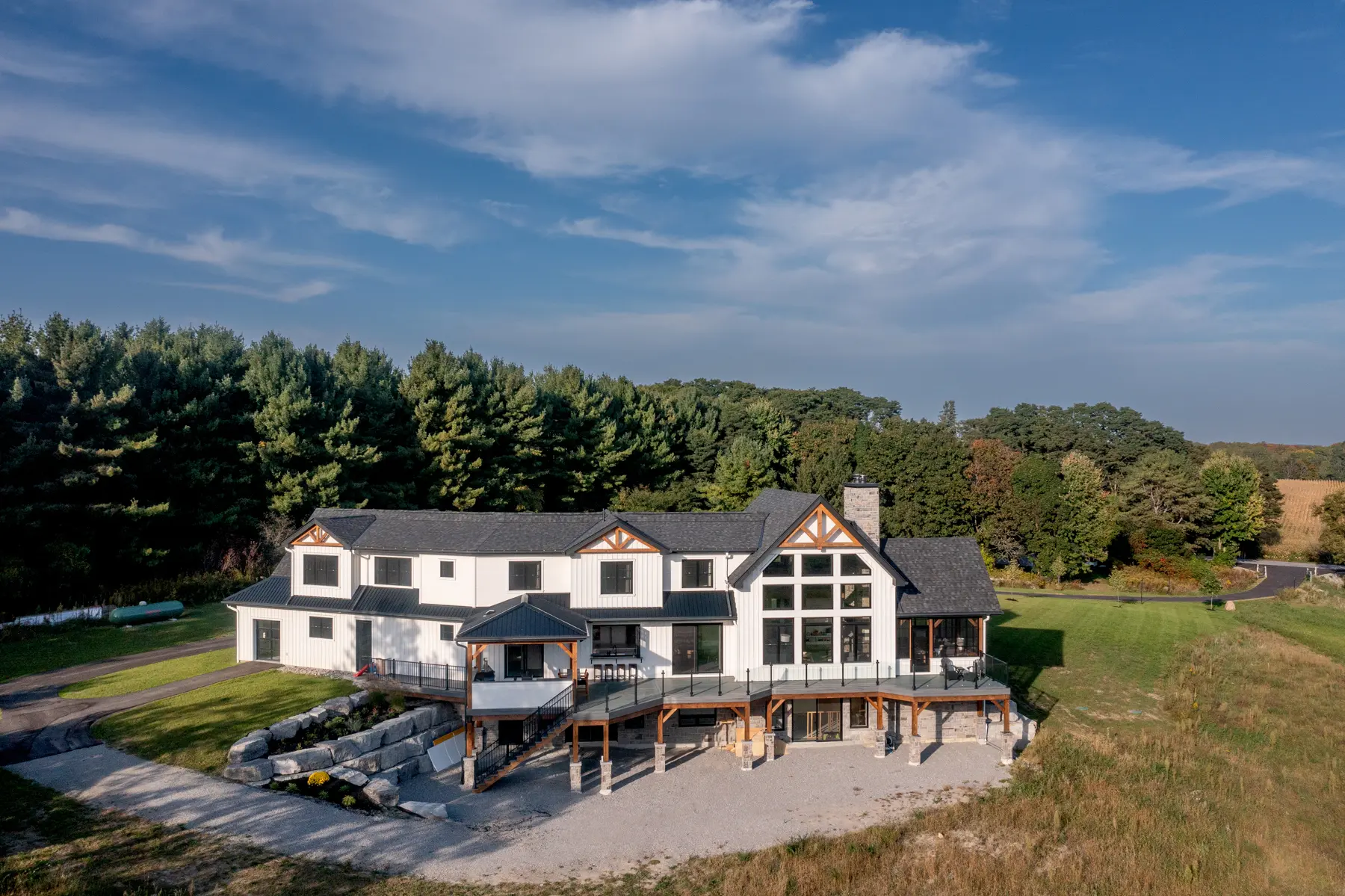 Modern Farmhouse Exterior Aerial View Rear Close Normerica Timber Homes
