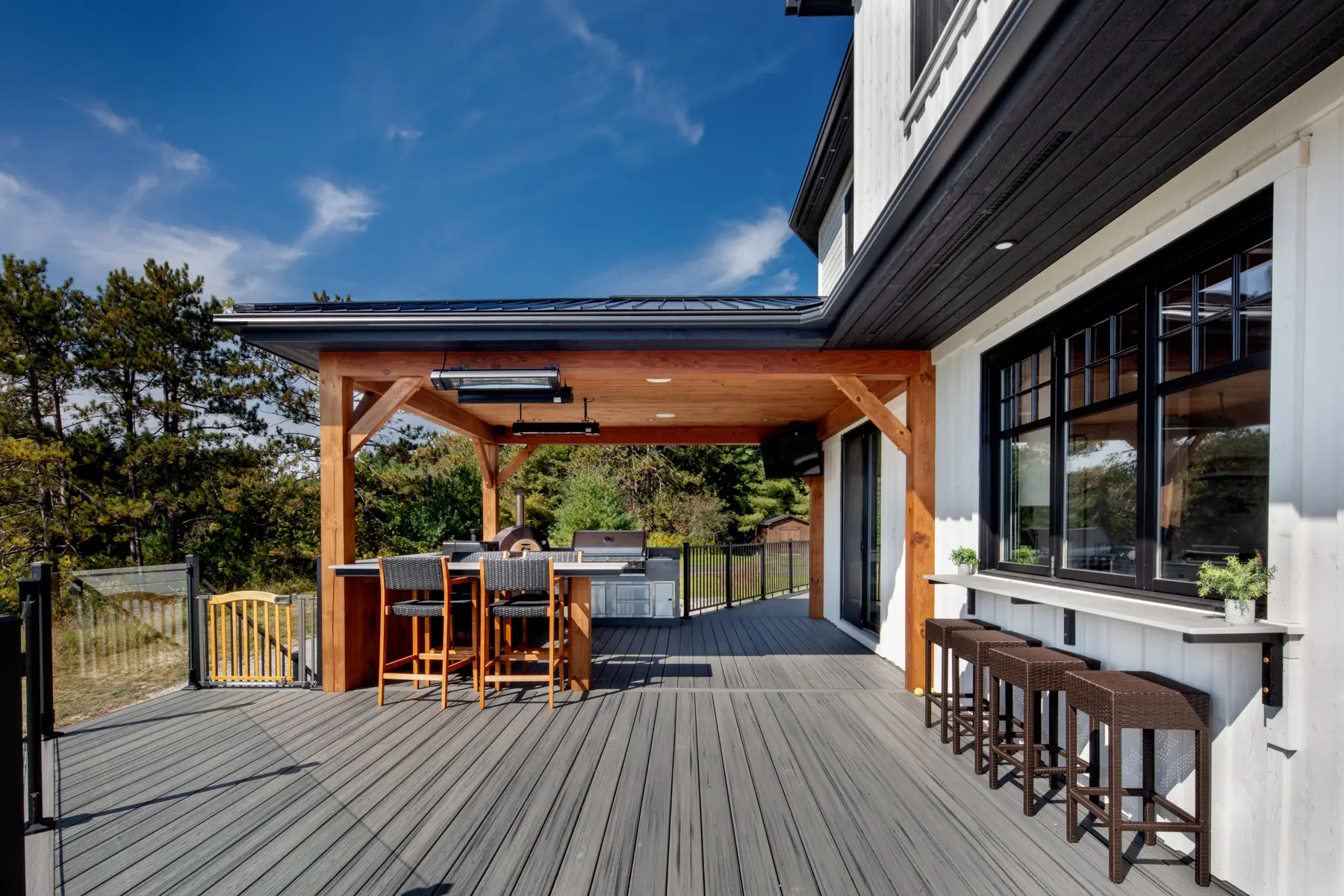 Modern Farmhouse Exterior Outdoor Kitchen and Dining Normerica Timber Homes