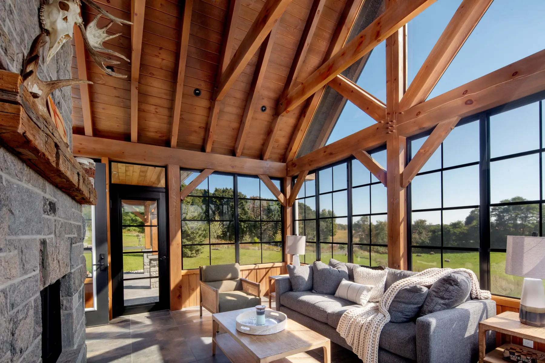 Modern Farmhouse Interior Muskoka Room View Normerica Timber Homes