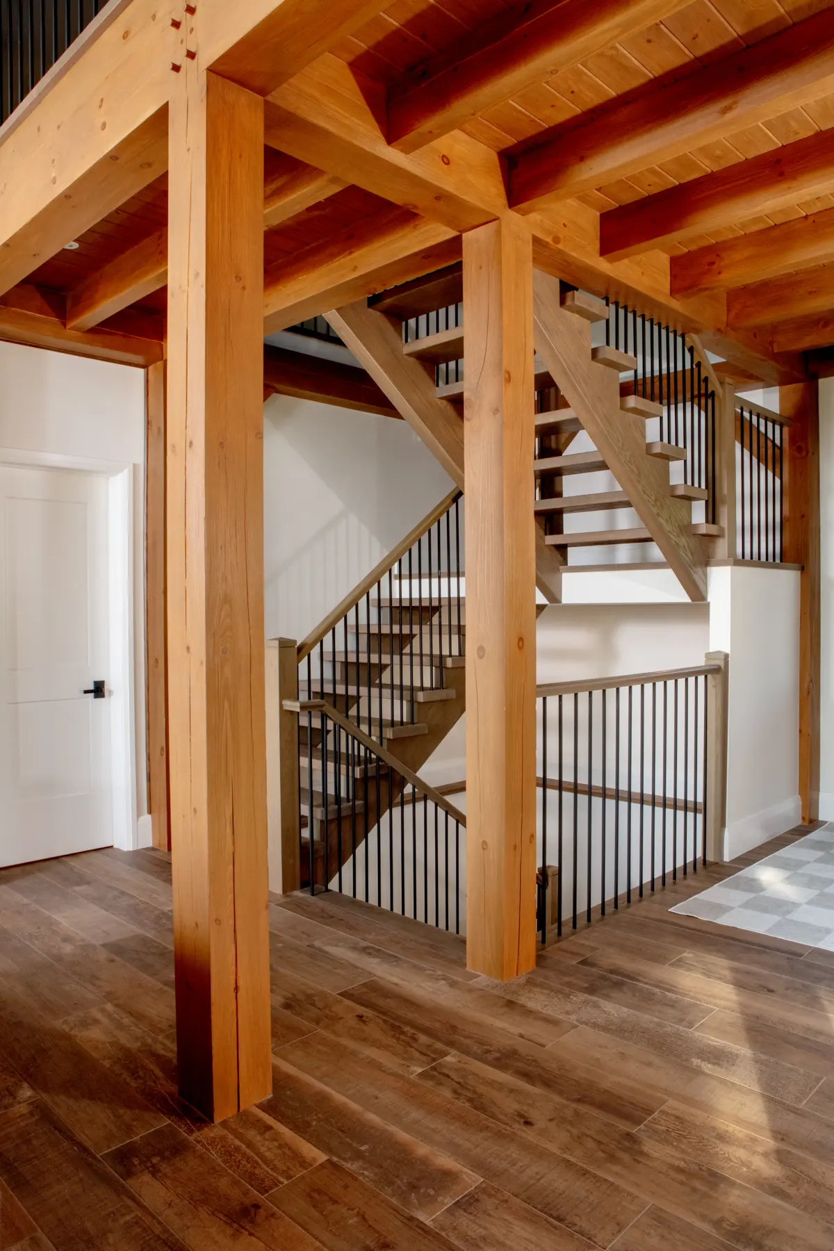 Modern Farmhouse Interior Timber Frame Stairs Main Floor Normerica Timber Homes