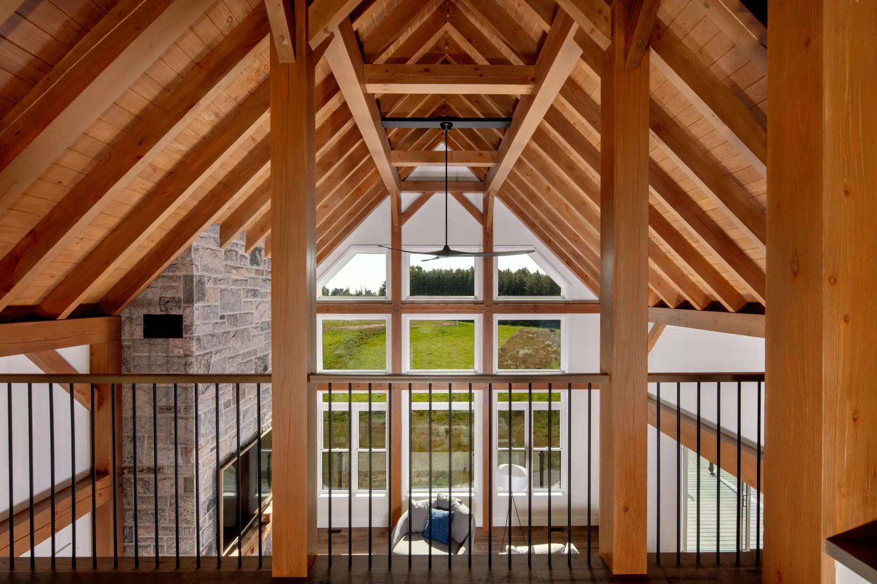 Modern Farmhouse Interior View From Loft Timber Frame Normerica Timber Homes