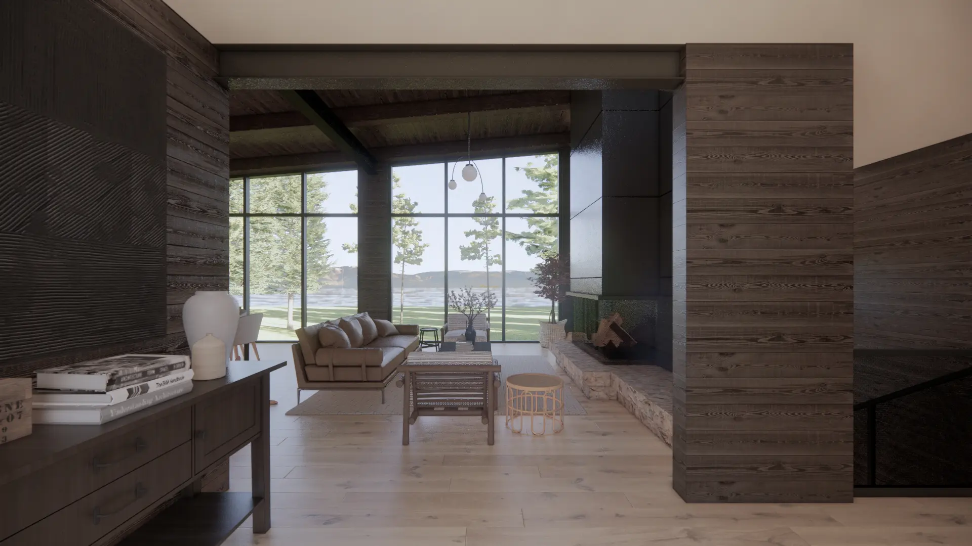 Modern Mountain Glass House Plan The Cypress 4134 Interior Entry Glass European Windows Cathedral Ceiling Normerica Timber Homes