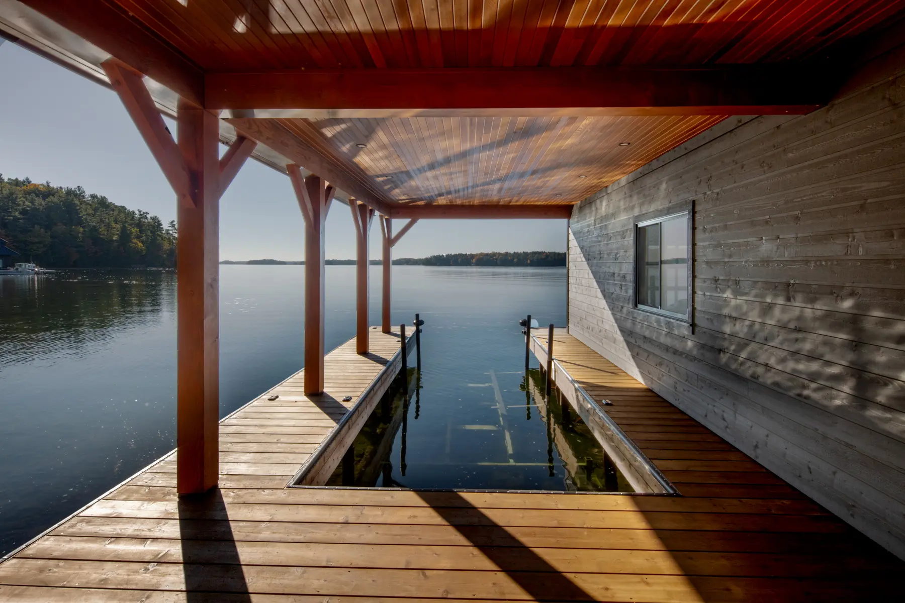 Muskoka Island Cottage Exterior Boat Slip Normerica Timber
