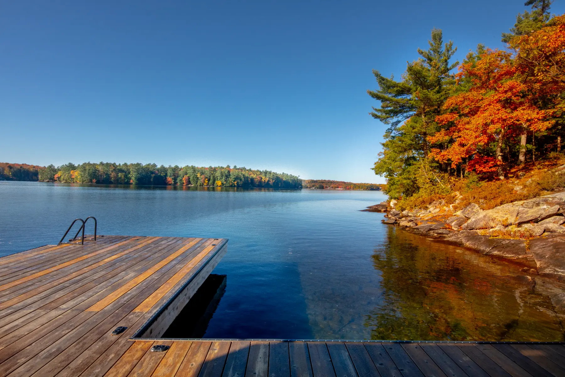 Muskoka Island Cottage Exterior Dock Normerica Timber Homes