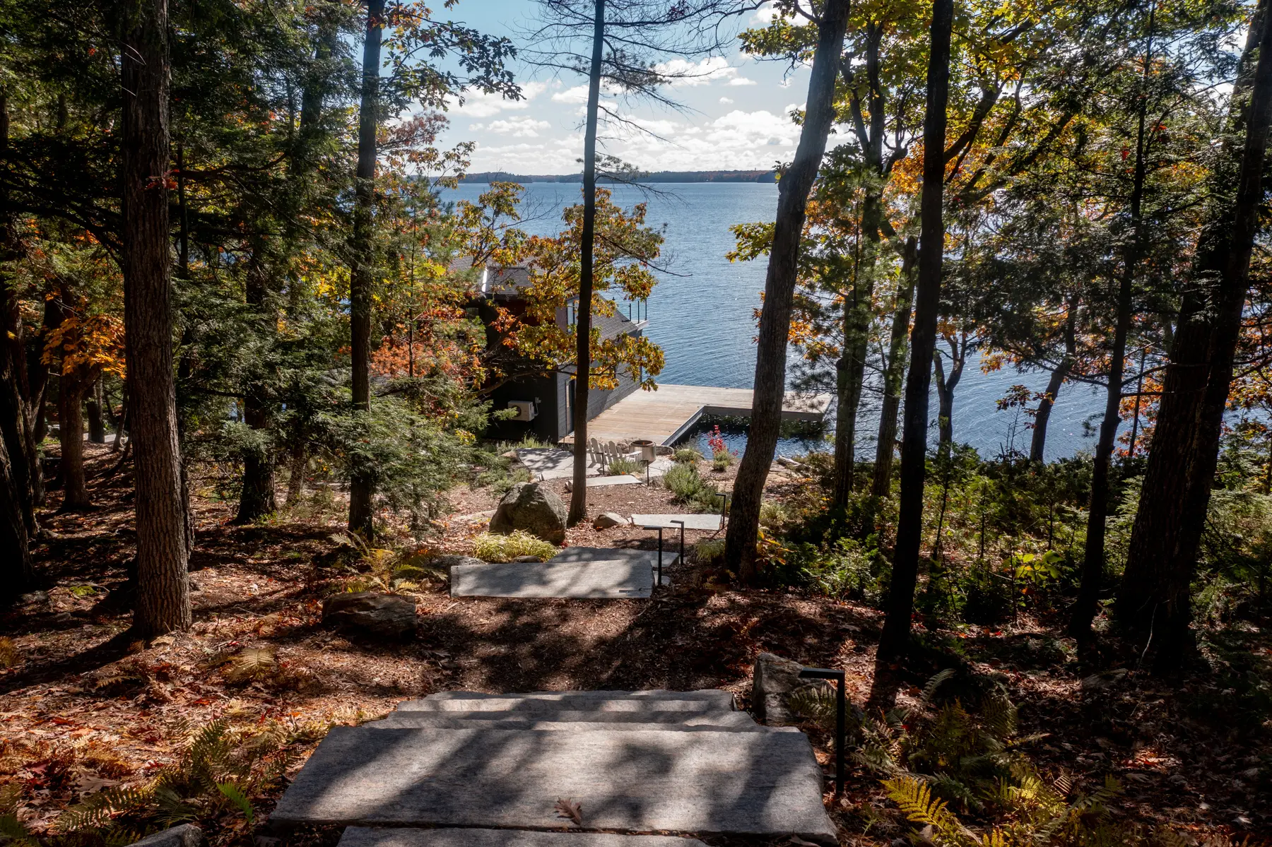 Muskoka Island Cottage Exterior Path Boathouse to Cottage