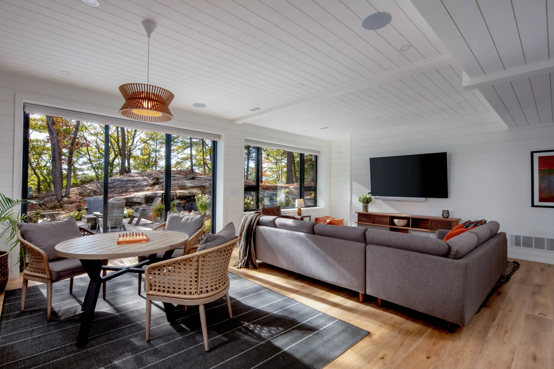 Muskoka Island Cottage Interior Basement Family Room Walkout