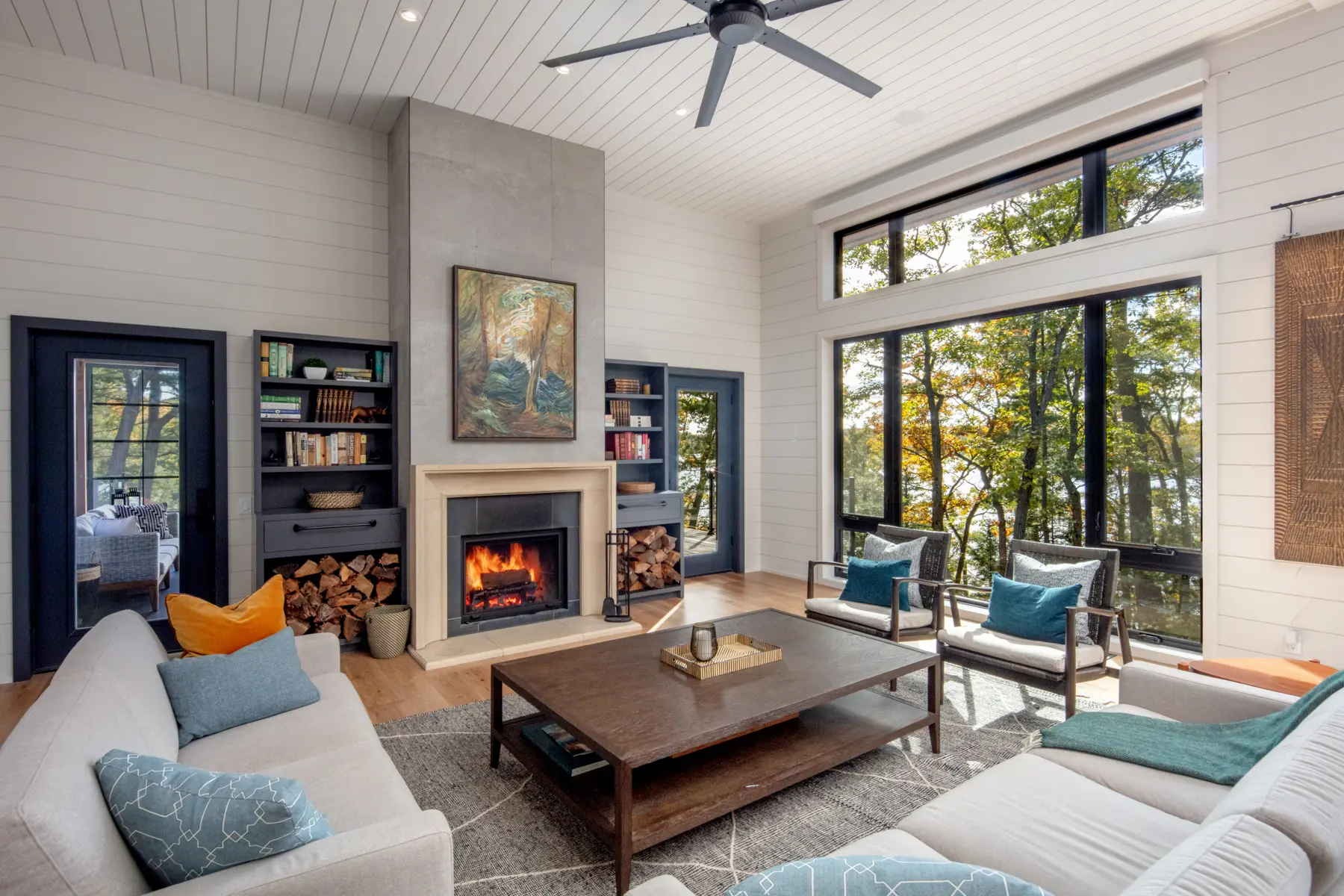 Muskoka Island Cottage Interior Great Room Window View