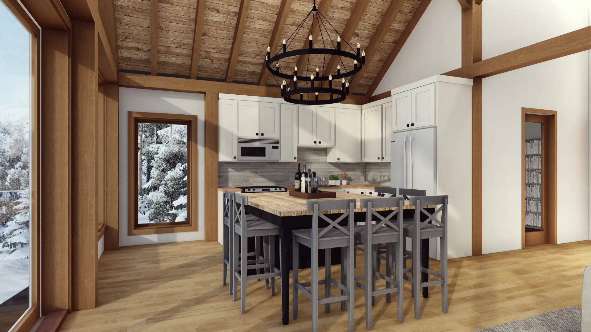 Normerica TImber Homes Timber Frame House Plans The Rouge 3977 Interior Dining Room Kitchen