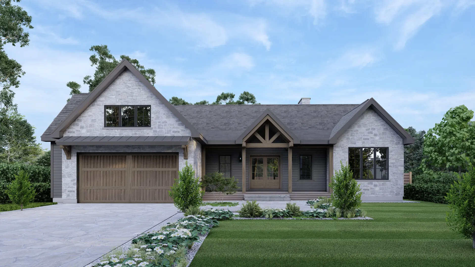 Normerica Timber Homes House Plan The Brighton 4104 Exterior Front Garage Porch