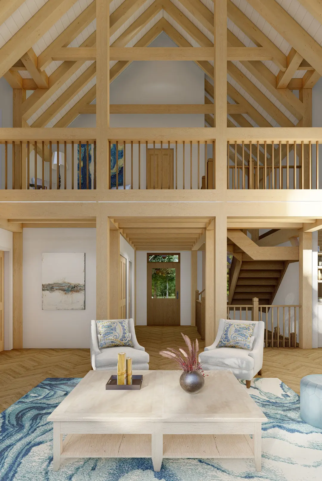 Normerica Timber Homes House Plans The Dufferin 2822 Interior Living Room Loft Cathedral Ceiling